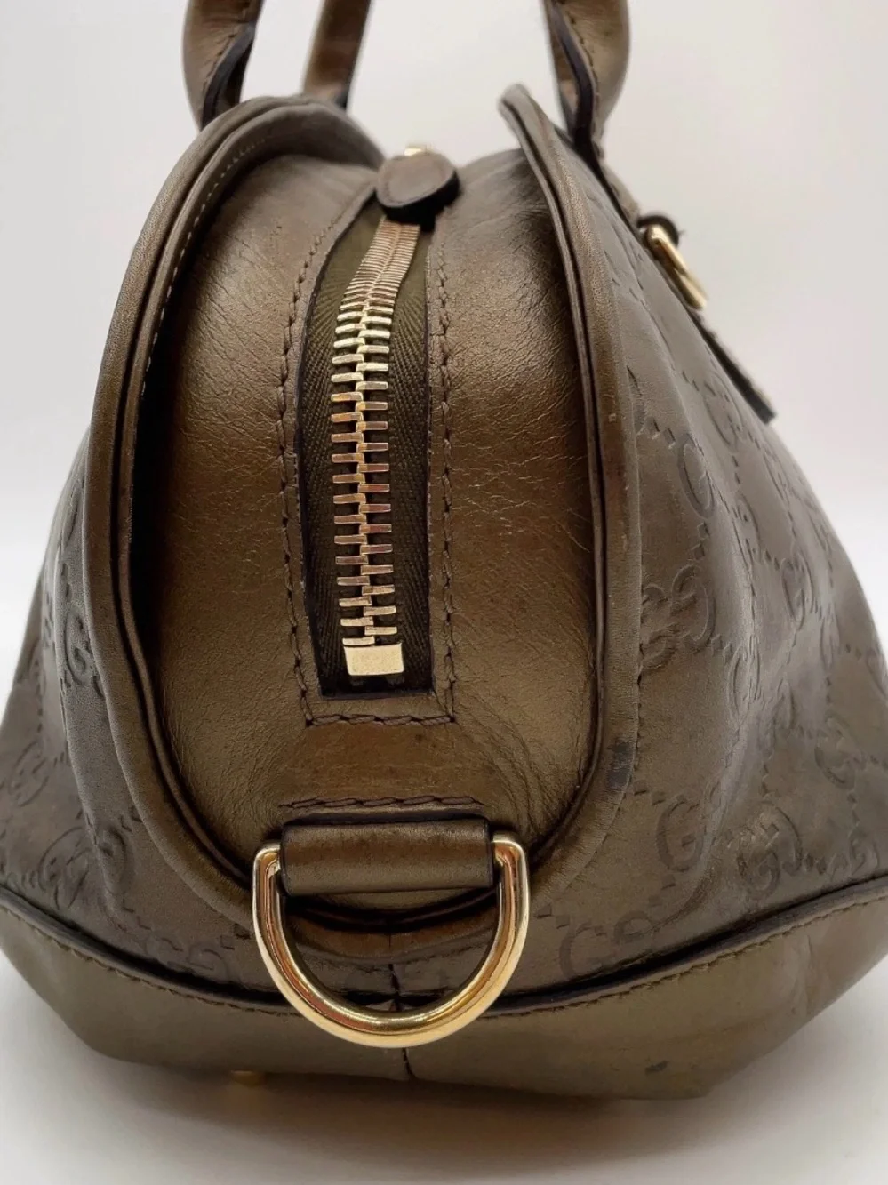 450. Gucci Metallic Guccissima Leather Bamboo Heart-Bit Top Handle Satchel Bag